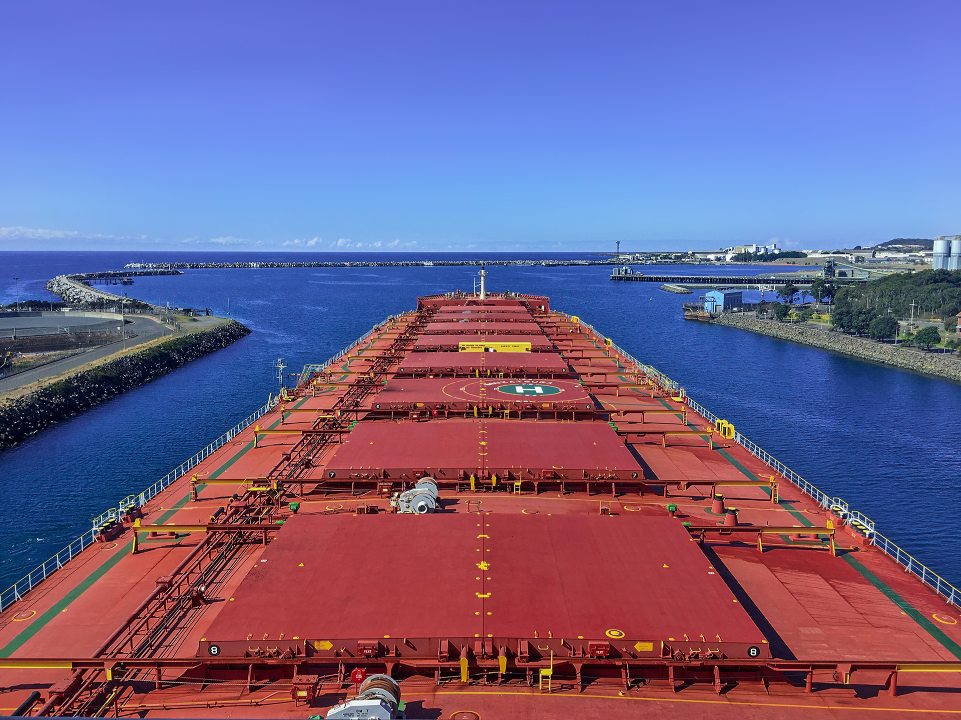 Aerial from the bridge of a bulk carrier leaving Port Kembla
