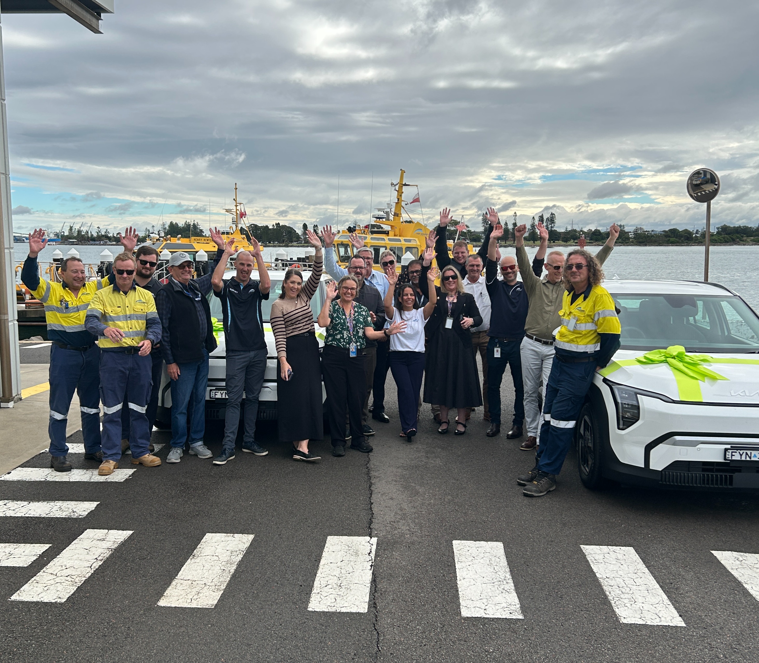Port Authority of NSW staff with new EVs in Newcastle