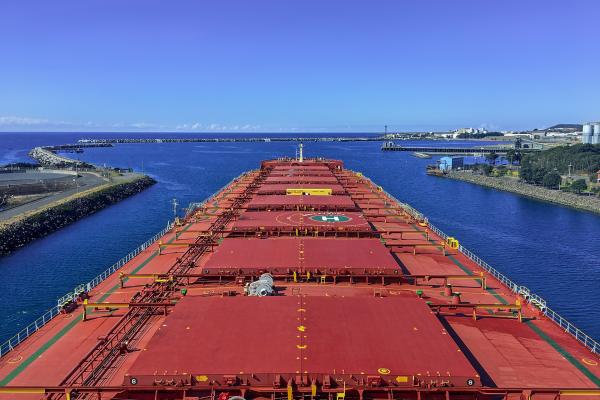 Aerial from the bridge of a bulk carrier leaving Port Kembla