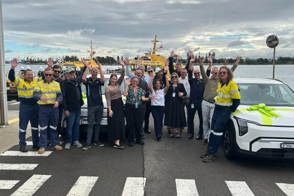 Port Authority of NSW staff with new EVs in Newcastle