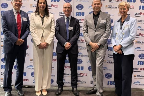 Robert Dunn AM - Chair of Mission to Seafarers, Marika Calfas AM - NSW Ports CEO, John McKenna - Port Authority of NSW CEO, Glen Hayward - Port of Newcastle Executive Manager Marine & Operations, Christine Bartlett