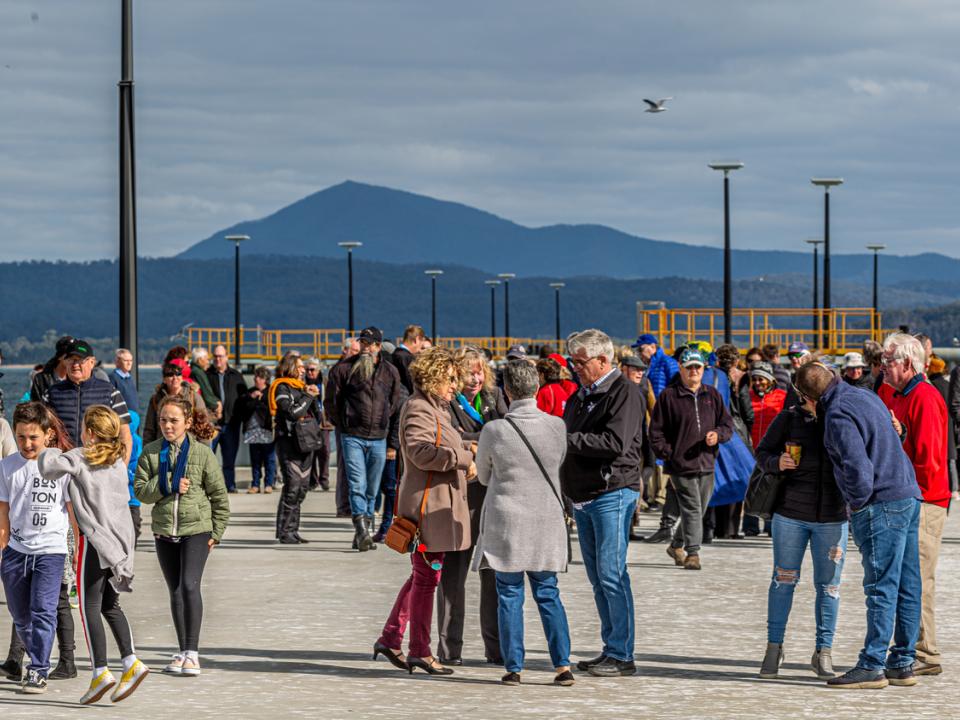 Members of the public on Eden Cruise Wharf interacting