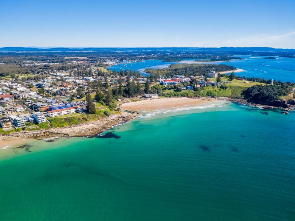 Aerial photograph of Yamba main beach and surrounding areas