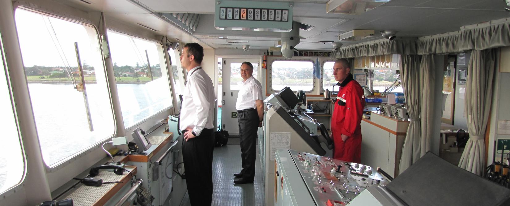A pilot on the bridge of a vessel entering Newcastle