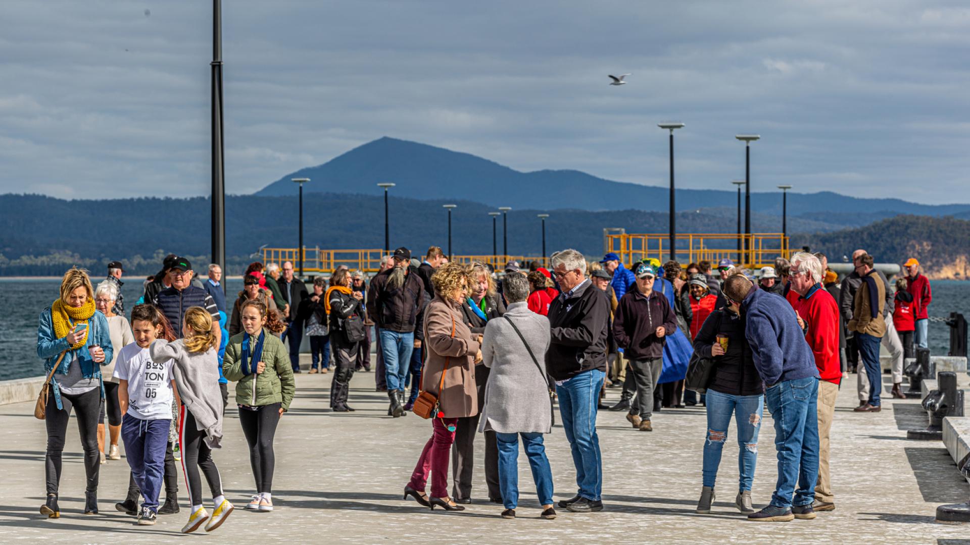 Members of the public on Eden Cruise Wharf interacting