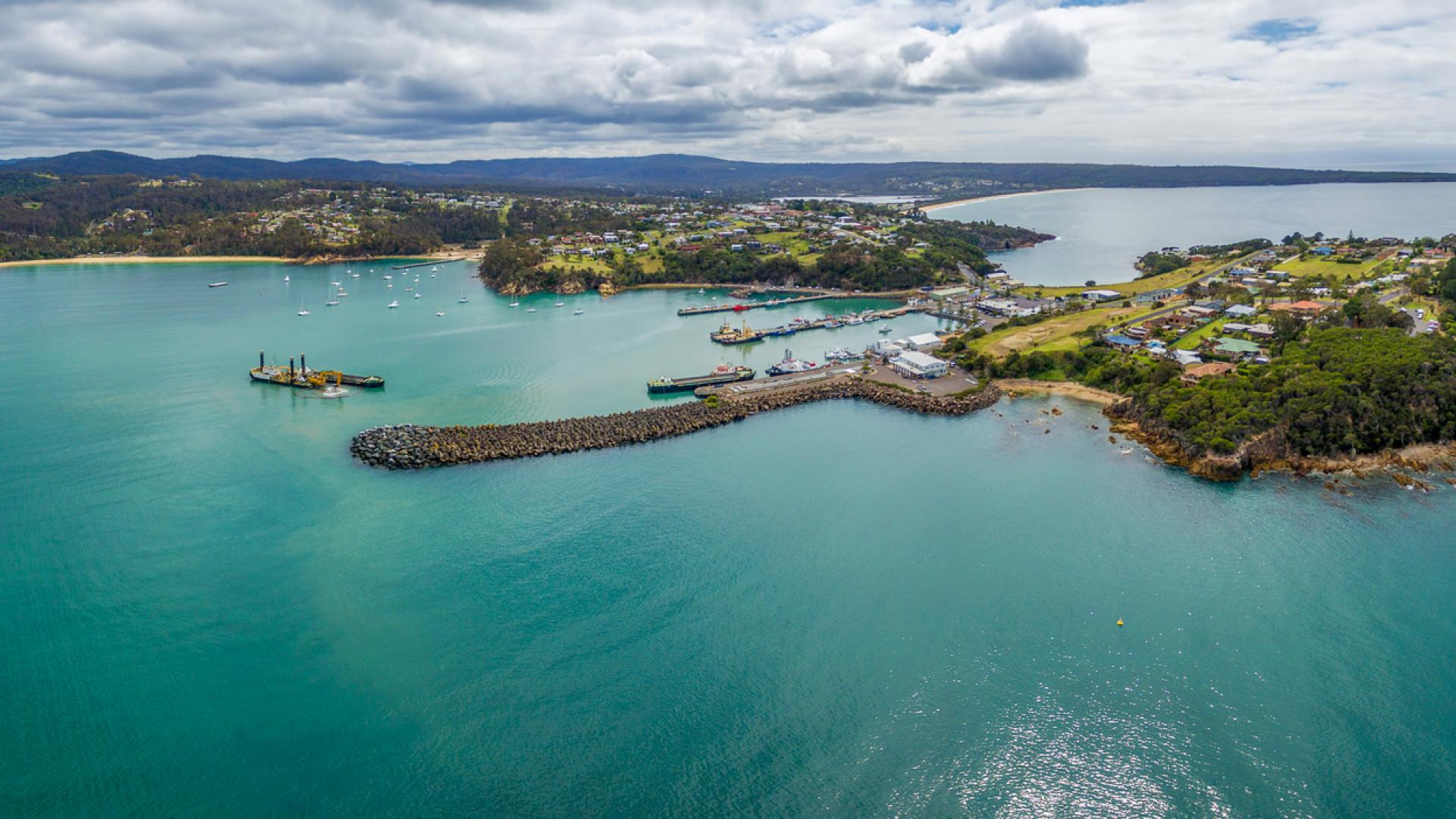 Aerial panorama of Eden showing port in the centre