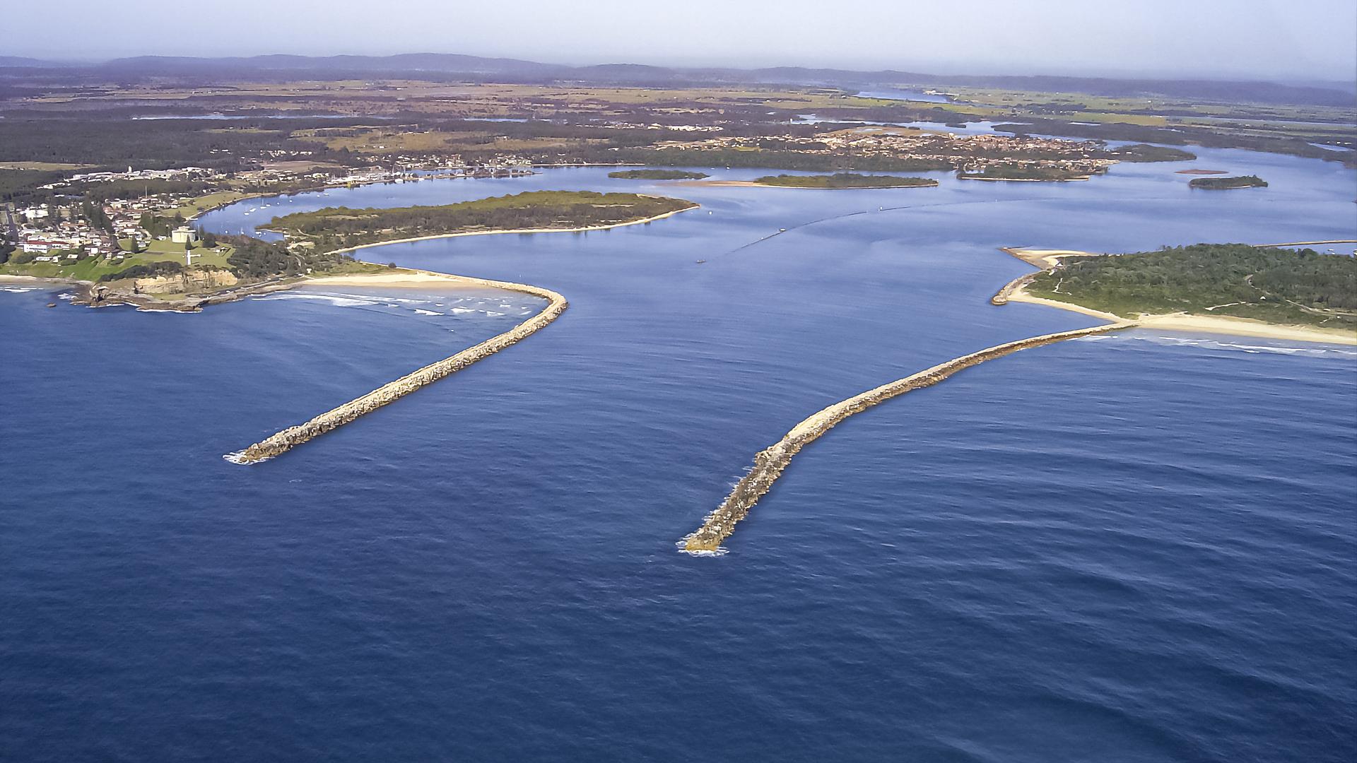 Aerial of the mouth of the Clarence River