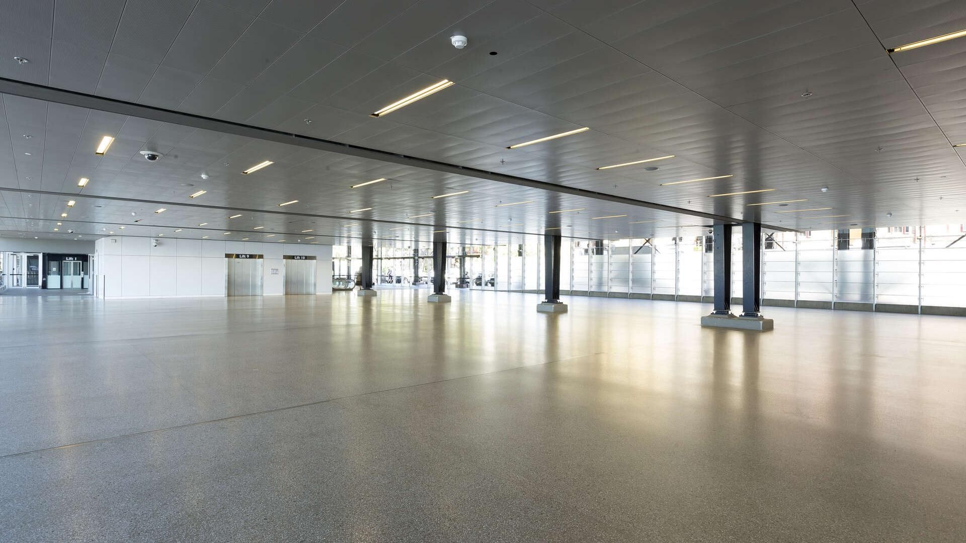 An empty Arrivals Hall