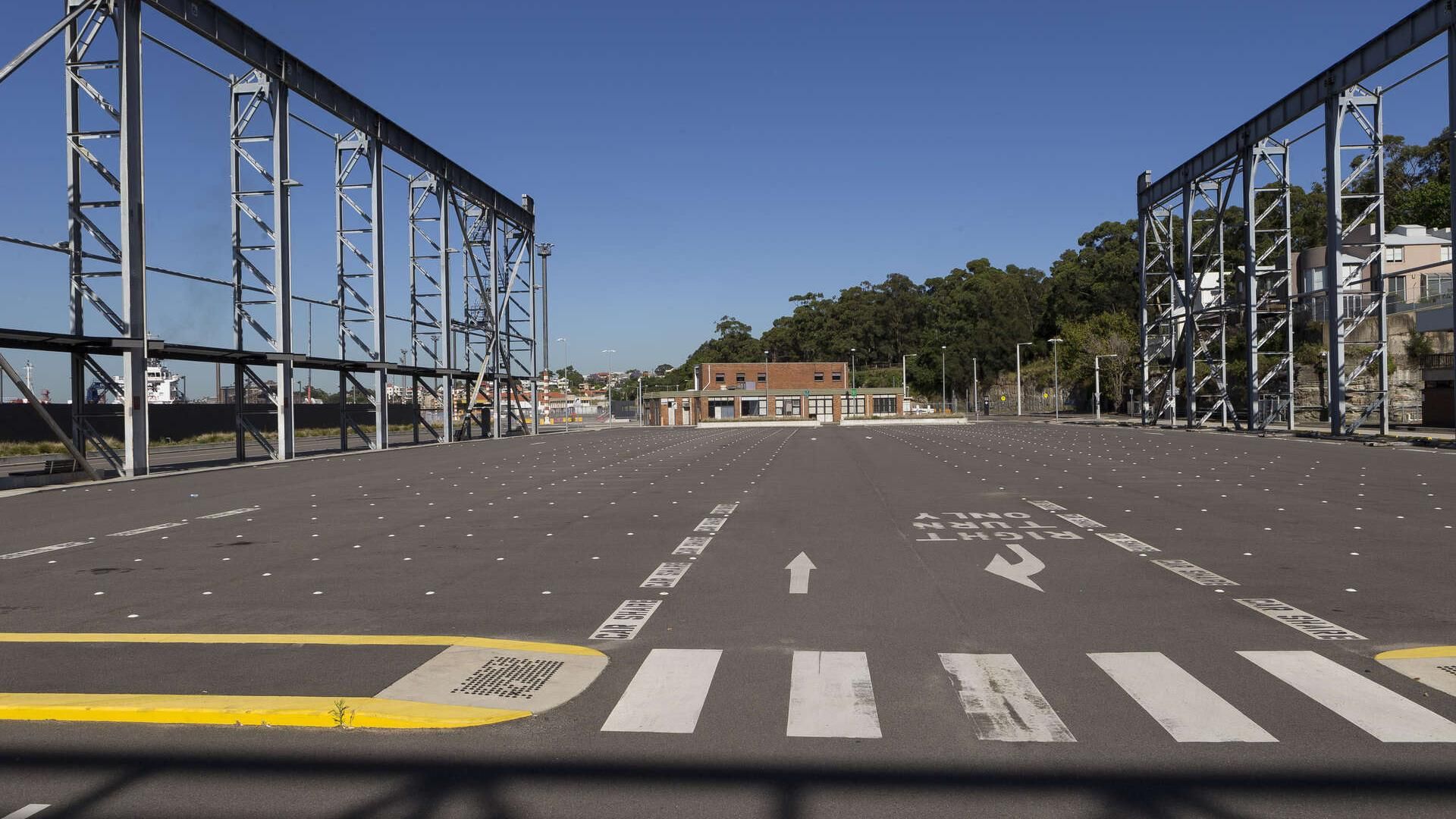 Looking at the empty car park from the terminal