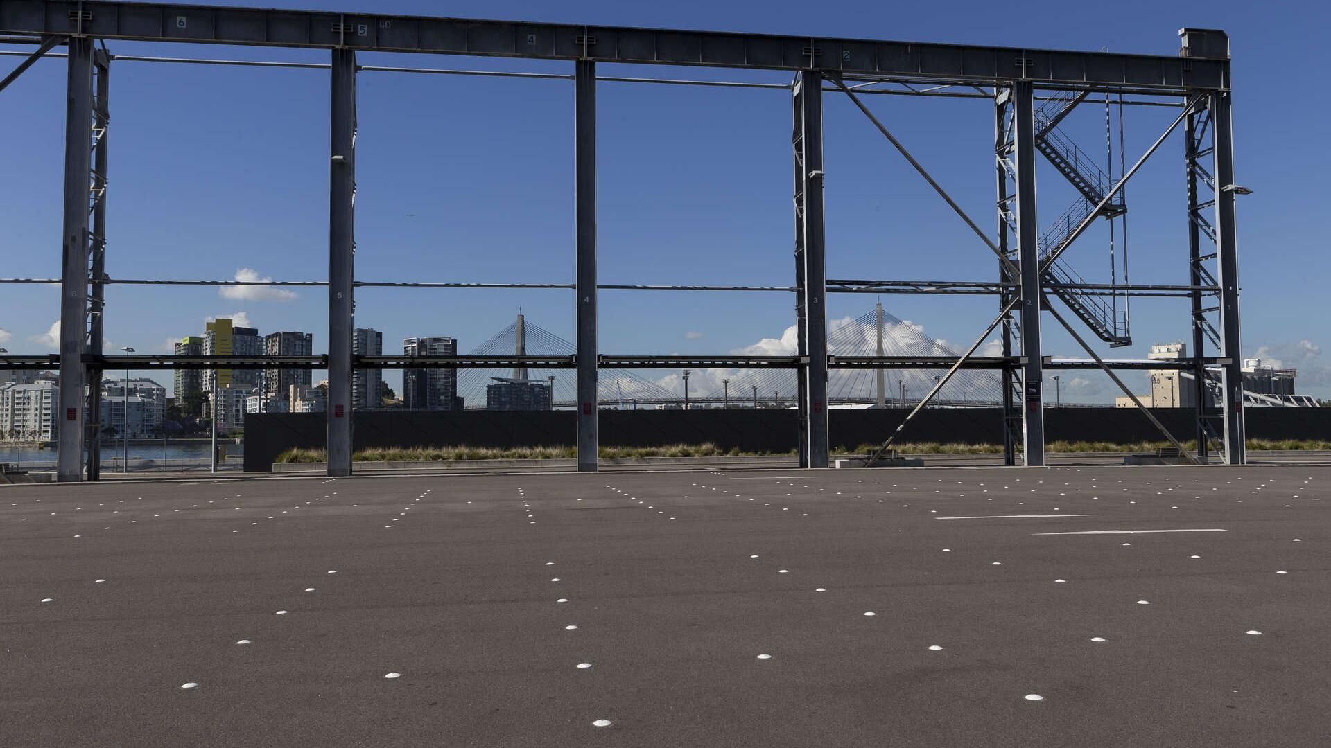Empty car park looking towards the Anzac Bridge