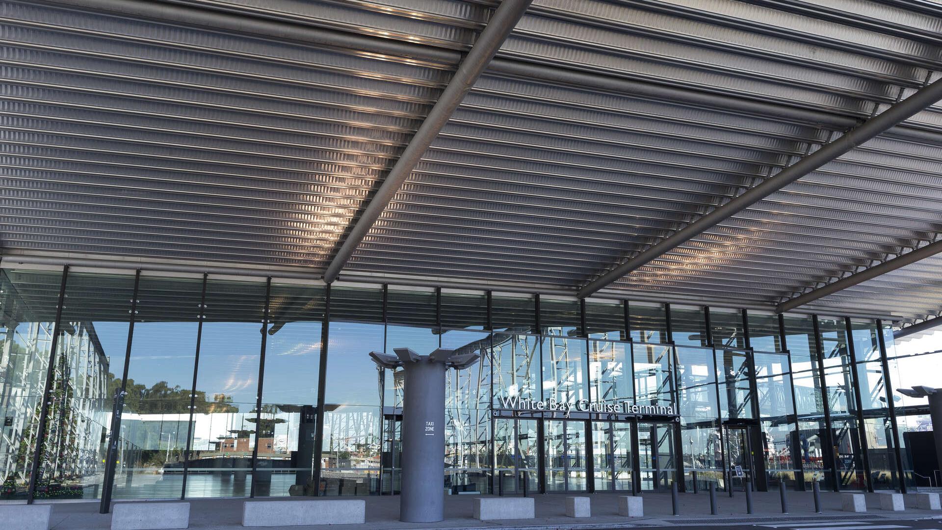 Outside the entrance to White Bay Cruise Terminal