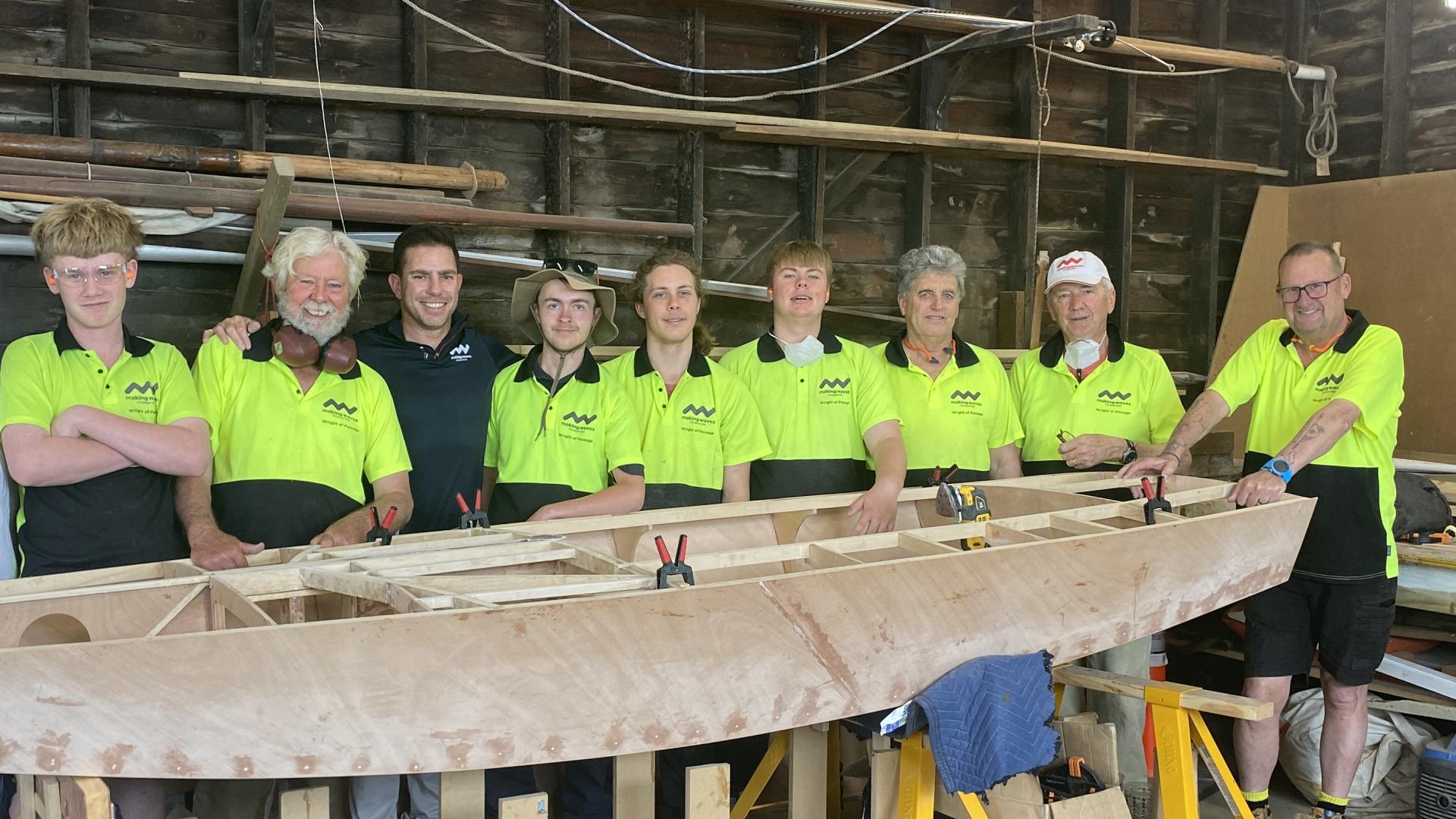 Making Waves Foundation participants of the boat building project